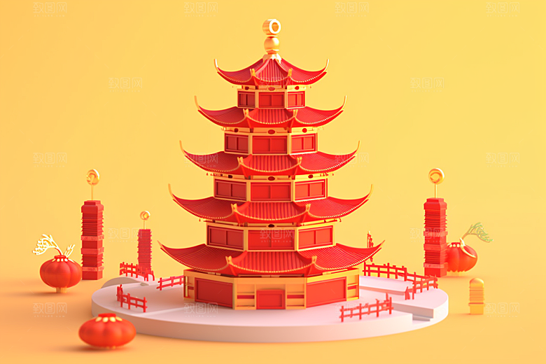 中式微缩建筑中国风国潮模型