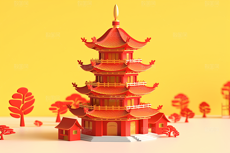 中式微缩建筑高清C4D模型