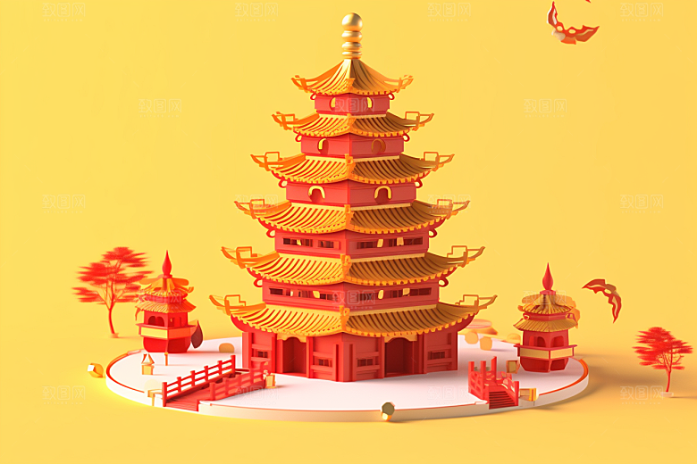 中式微缩建筑中国风高清模型