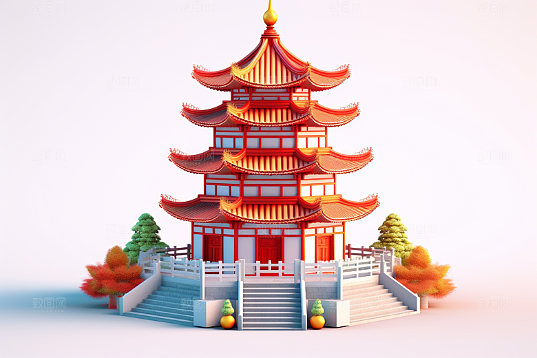 中式微缩建筑立体3D模型