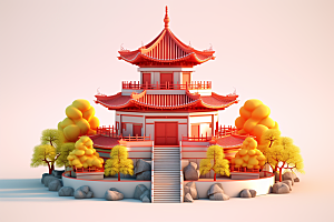 中式微缩建筑传统建筑中国风模型