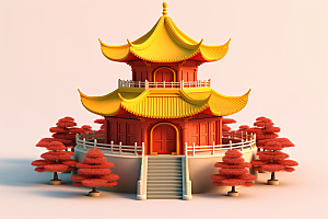 中式微缩建筑立体传统建筑模型
