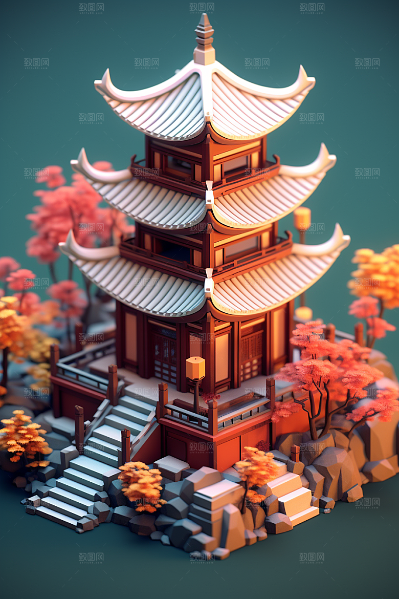 中式微缩建筑精致中国风模型
