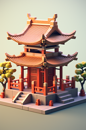 中式微缩建筑传统建筑立体模型