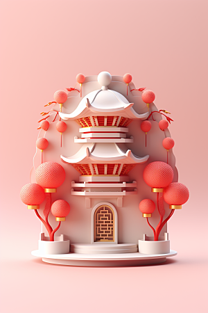 中式微缩建筑传统建筑中国风模型