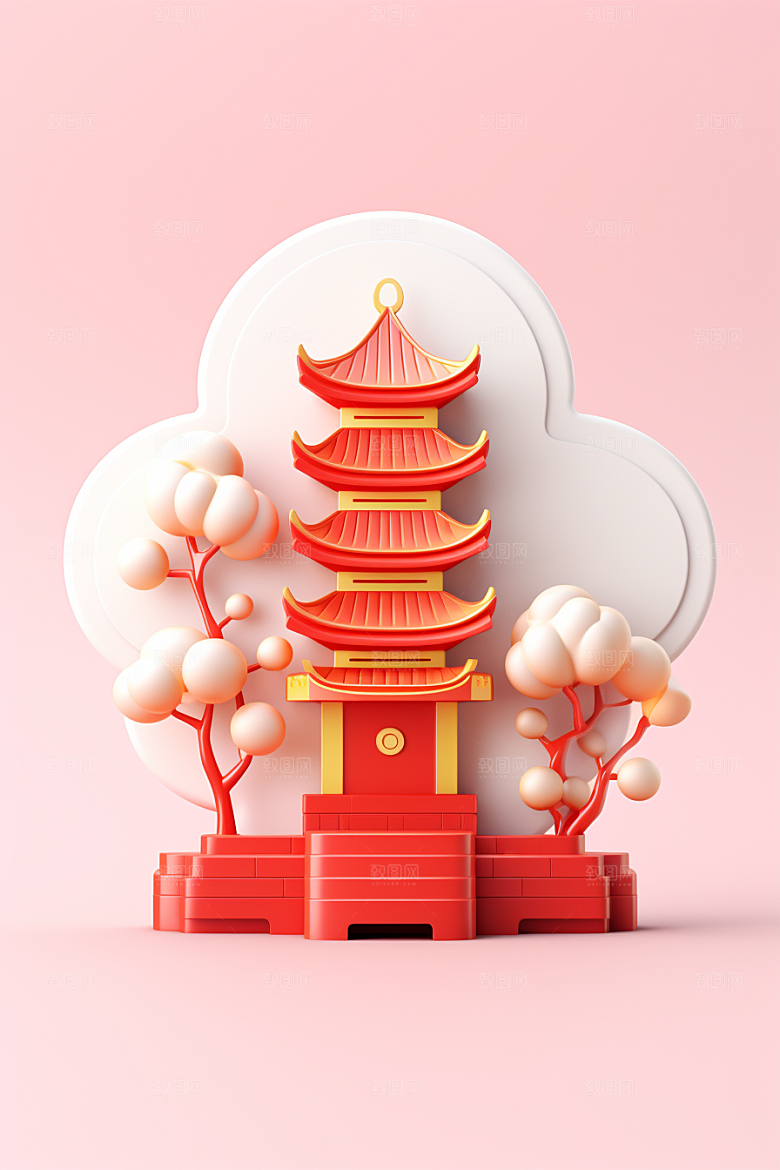 中式微缩建筑高清国潮模型