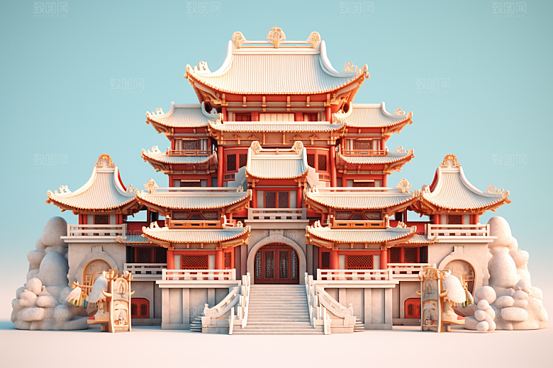 中式微缩建筑高清C4D模型