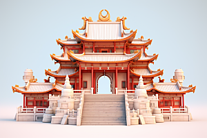 中式微缩建筑高清3D模型