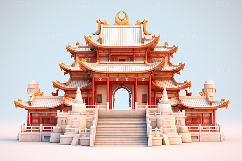 中式微缩建筑高清3D模型