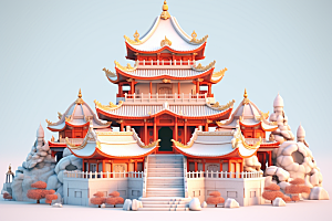 中式微缩建筑传统建筑3D模型