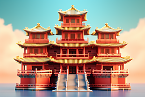 中式微缩建筑高清3D模型