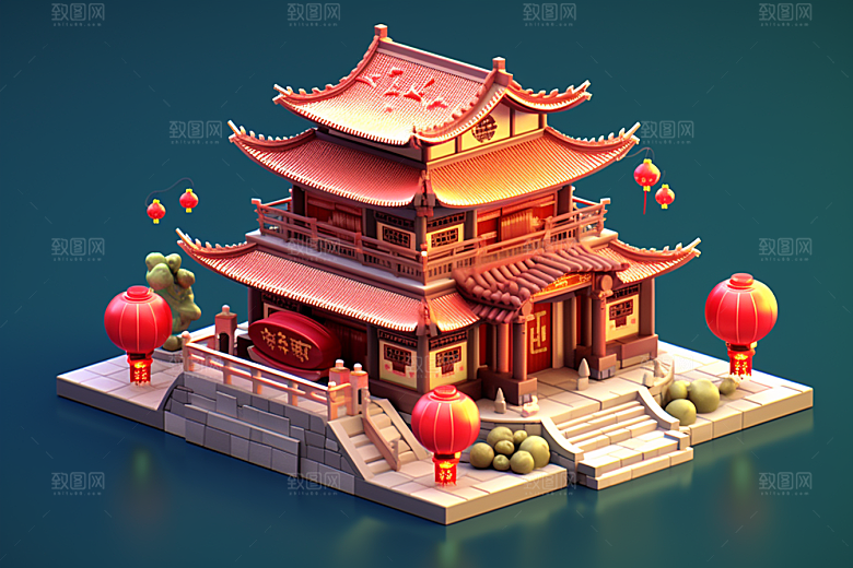 中式微缩建筑国潮精致模型