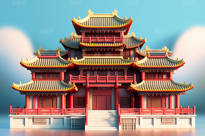 中式微缩建筑传统建筑高清模型