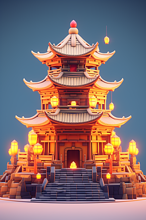 中式微缩建筑传统建筑高清模型
