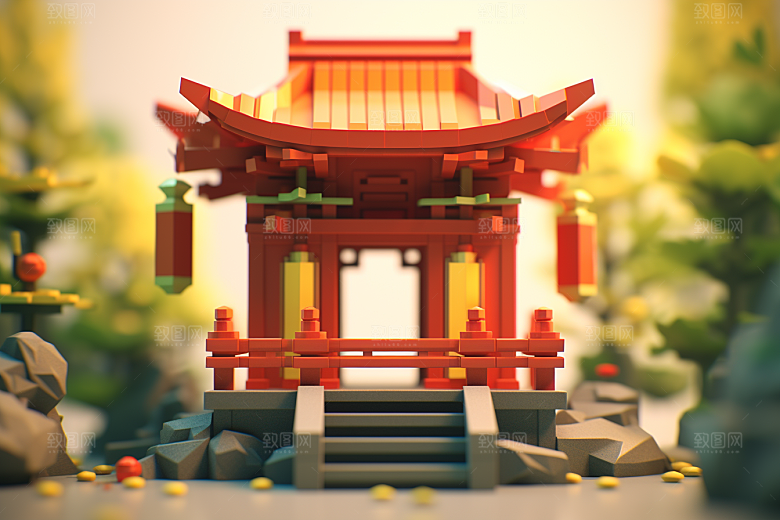 中式微缩建筑国潮高清模型