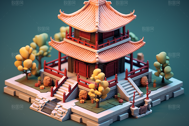 中式微缩建筑立体高清模型