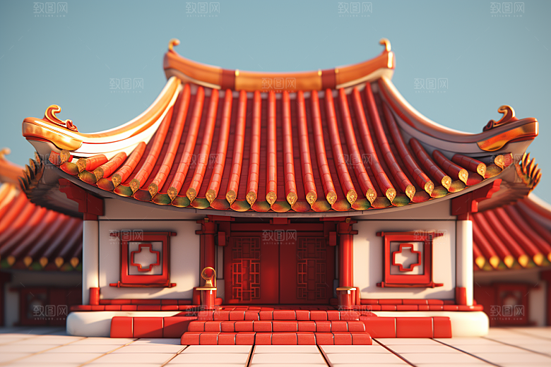中式微缩建筑高清中国风模型