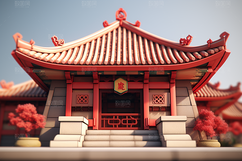 中式微缩建筑3DC4D模型