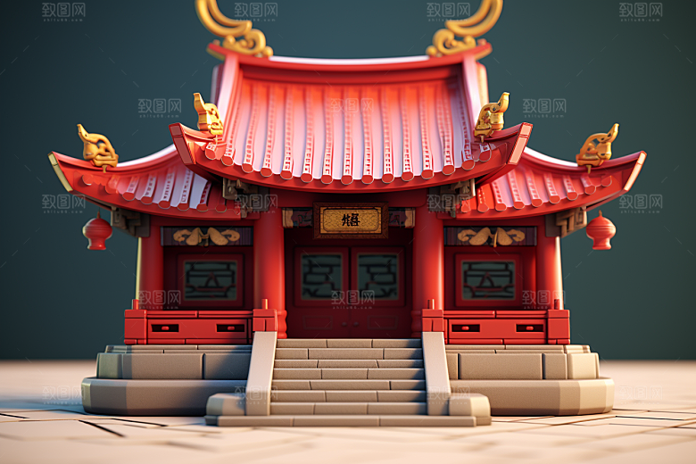 中式微缩建筑立体传统建筑模型