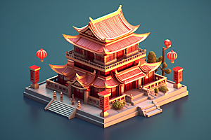 中式微缩建筑高清传统建筑模型