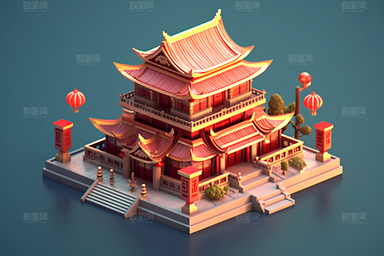 中式微缩建筑高清传统建筑模型