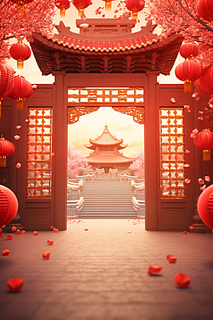 中式传统门楼开业火热背景图