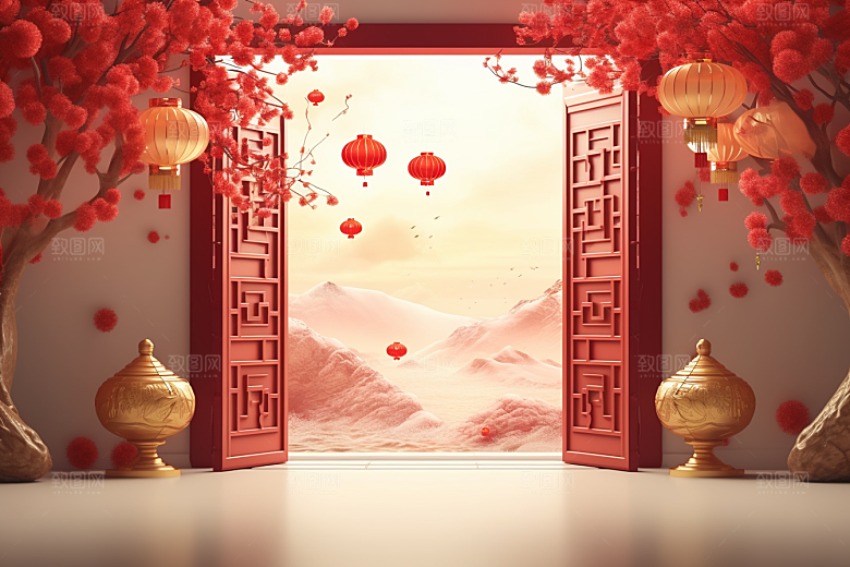 中式传统门楼开业大吉开业背景图