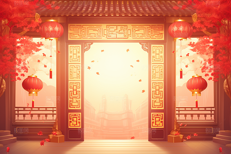中式传统门楼开业大吉中国风背景图