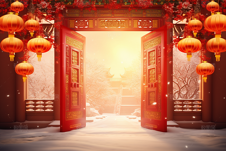 中式传统门楼火热直播背景图