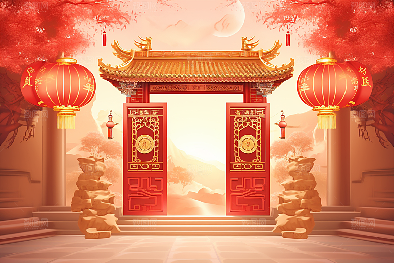 中式传统门楼开业开业大吉背景图
