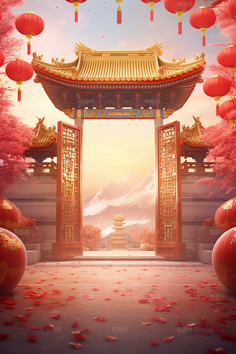 中式传统门楼热卖开业背景图