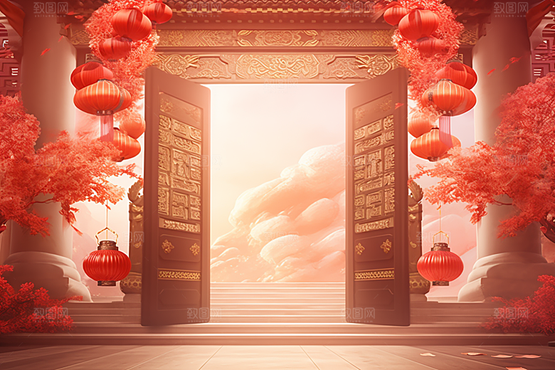 中式传统门楼直播热卖背景图