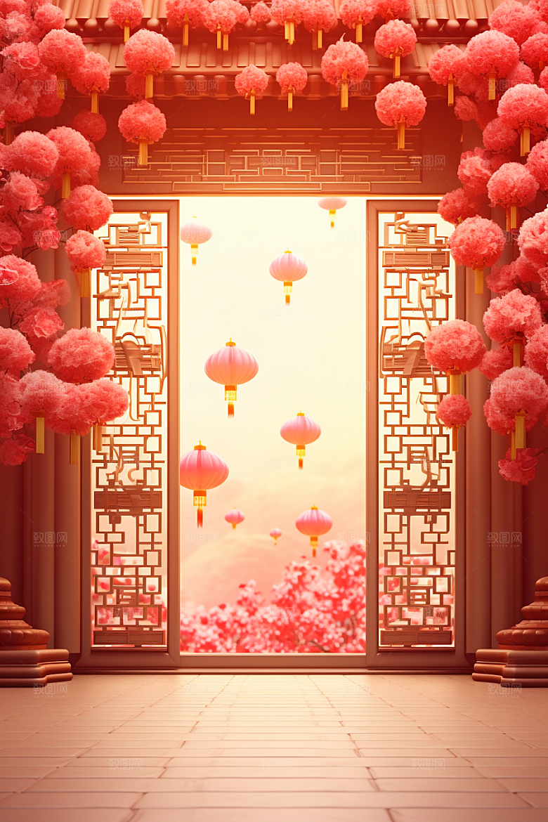 中式传统门楼开业开业大吉背景图