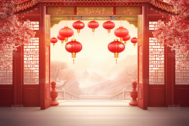 中式传统门楼热卖促销背景图