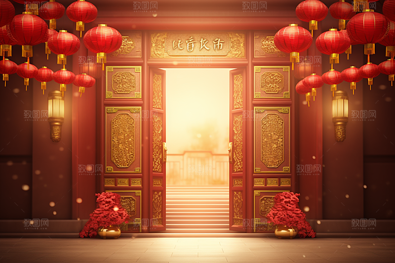 中式传统门楼热卖促销背景图