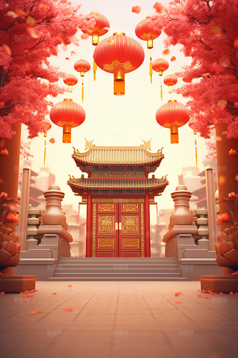 中式传统门楼国潮热卖背景图
