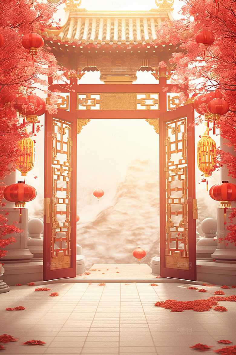 中式传统门楼喜庆中国风背景图