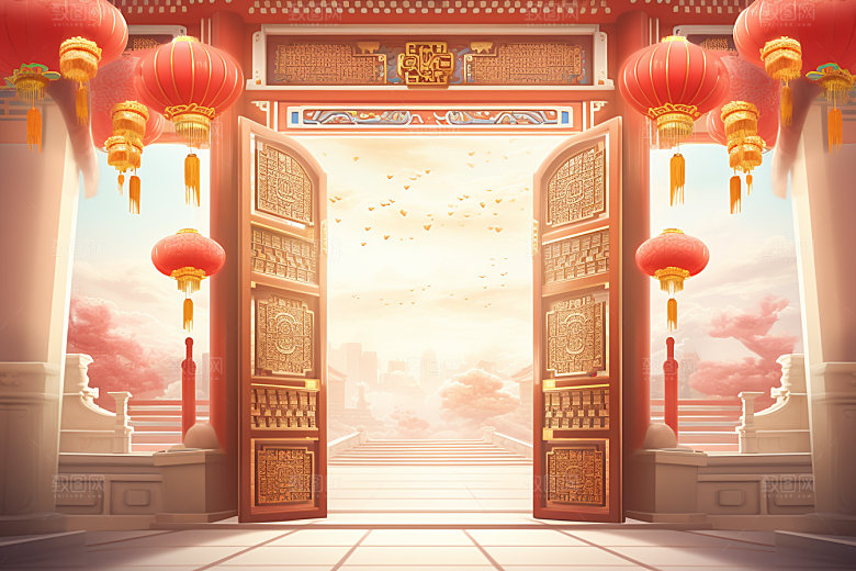 中式传统门楼中国风开业背景图