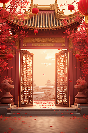 中式传统门楼中国风直播背景图