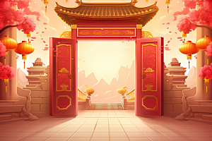 中式传统门楼促销开业背景图