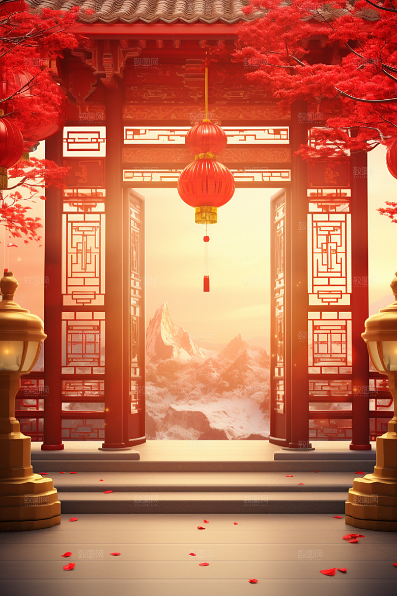 中式传统门楼开业大吉热卖背景图