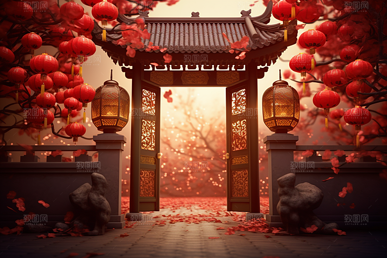 中式传统门楼热卖国潮背景图