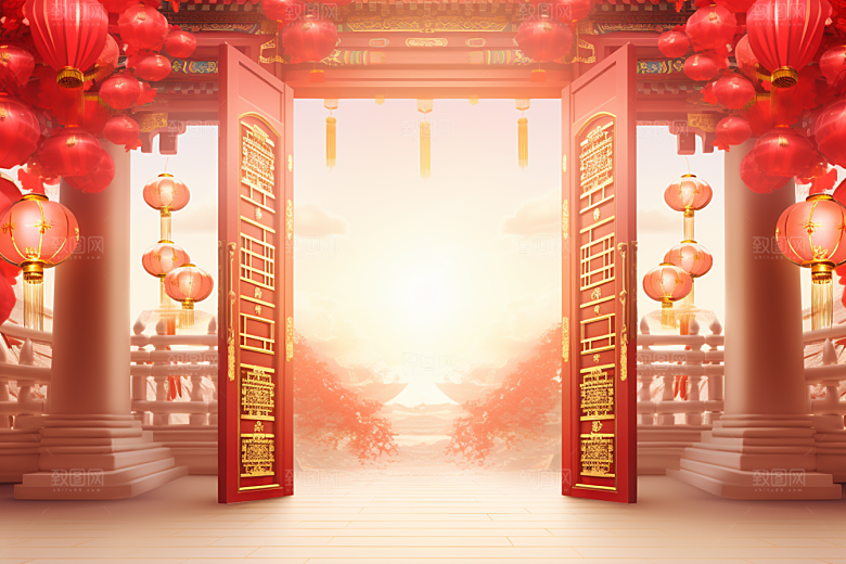 中式传统门楼促销中国风背景图