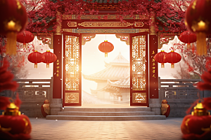 中式传统门楼热卖国潮背景图