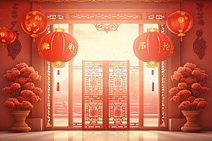 中式传统门楼火热直播背景图