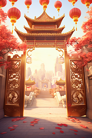 中式传统门楼直播热卖背景图