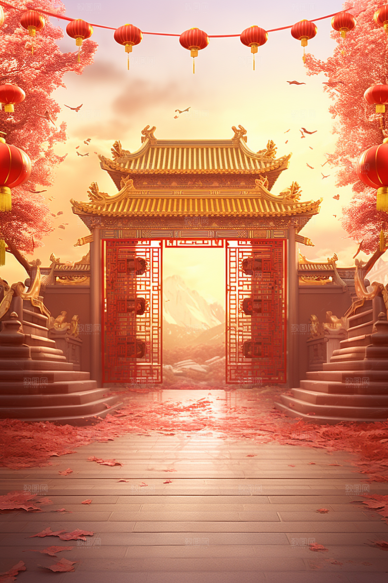 中式传统门楼促销热卖背景图