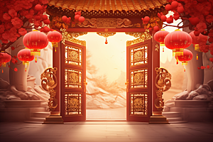 中式传统门楼热卖开门红背景图
