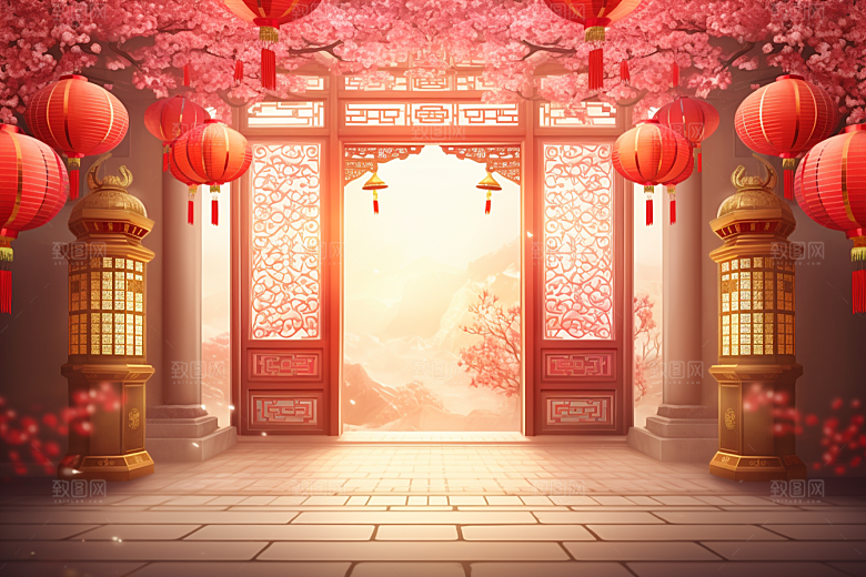 中式传统门楼国潮中国风背景图