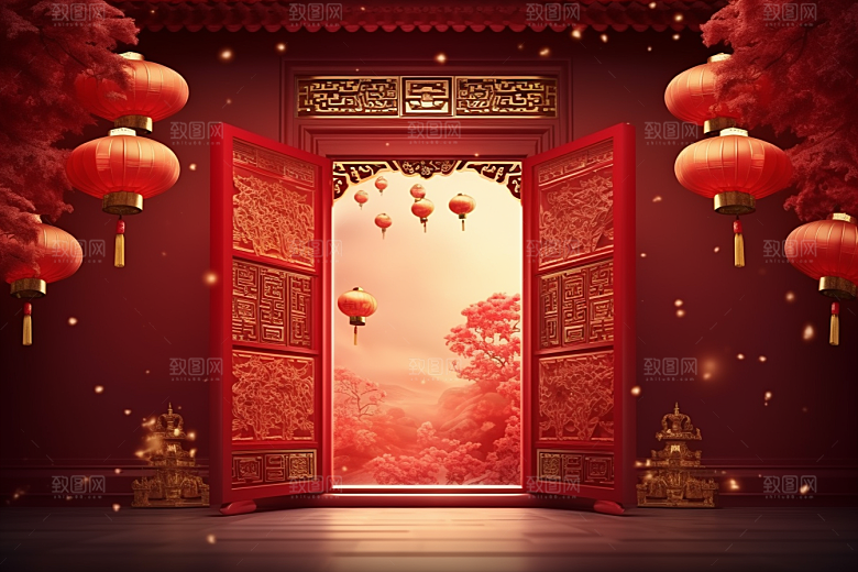 中式传统门楼热卖促销背景图